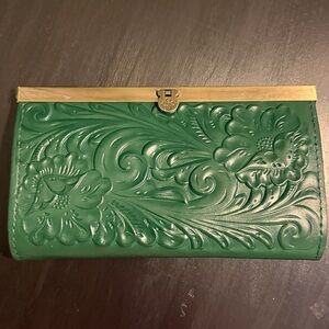 Patricia Nash “Cauchy” Tooled “Soft Green”wallet NWT & authenticity Card.